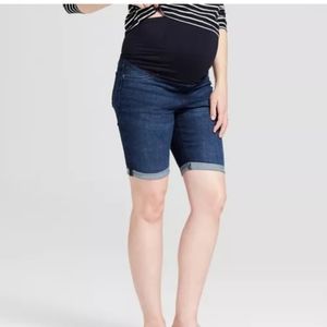 Maternity Crossover Panel Bermuda Jean Shorts - Is